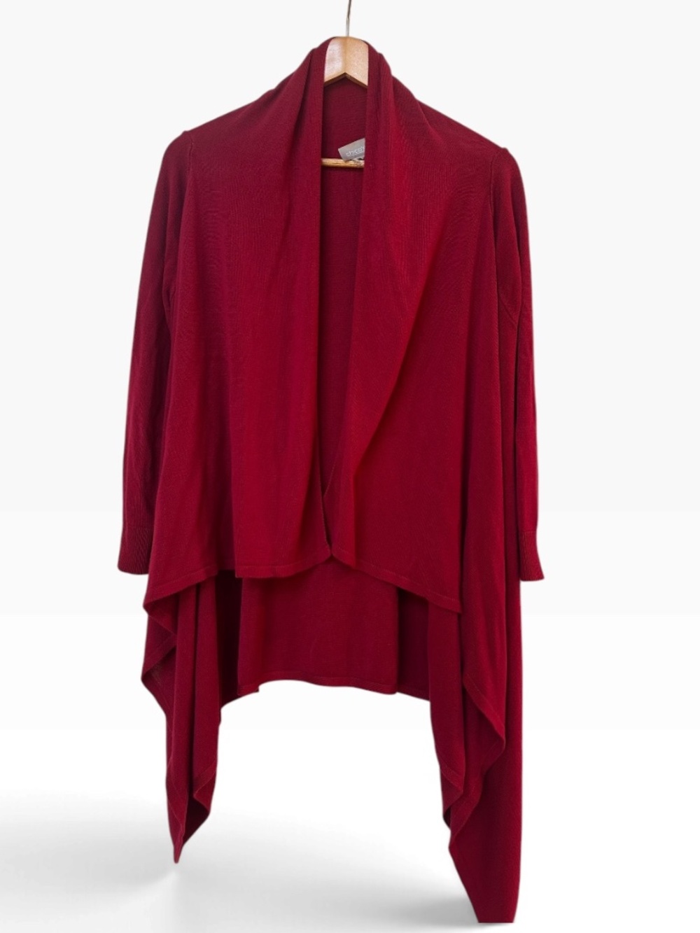 Chicos Red Open Front Drape Cardigan Sweater Lightweight Layering Top 🔴